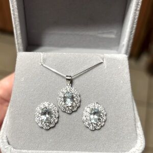 Set!!!  Aquamarine Earrings & Pendant Necklace set in SS - Genuine and Stunning!